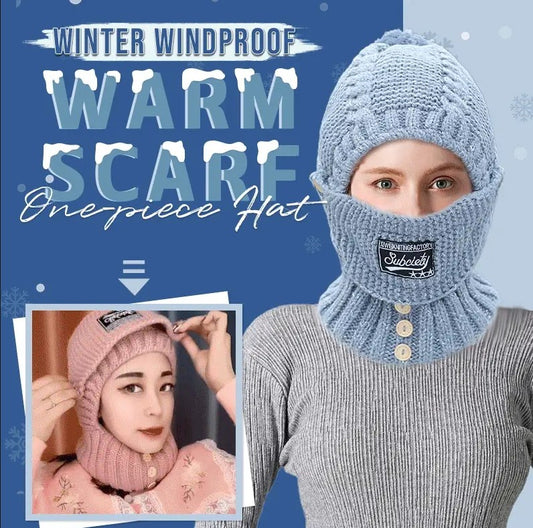 Winter Winddicht Warmer Schal Einteilige Strickmütze