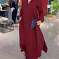 Solid Color V-Neck Long Sleeve Dress