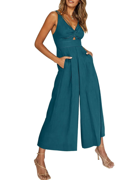 🤩Jumpsuits mit V-Ausschnitt und Ausschnitt und hoher Taille