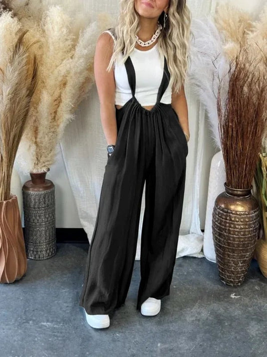 Zachte losse vaste kleur wijd been jumpsuit