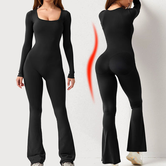 [Volles Upgrade!] Frauen mit langem Ärmel quadratischer Hals mit weitem Bein Jumpsuit