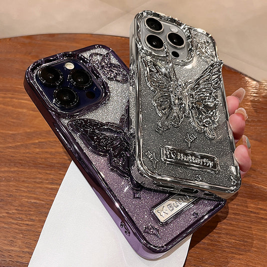 Galvanisierter Glitzer-Schmetterlingshalter für iPhone-Hüllen